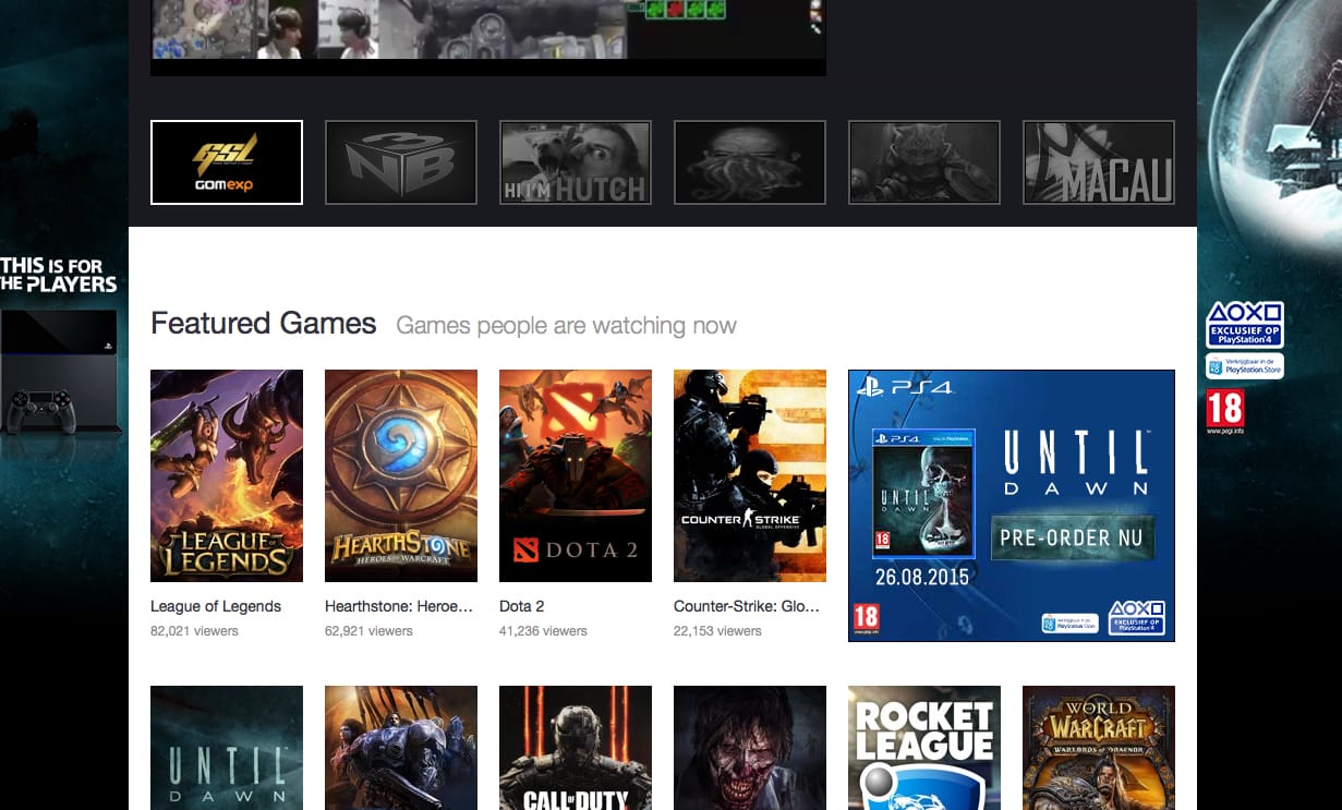 Twitch.tv homescreen