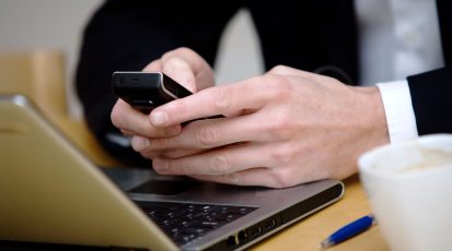 A consultant using his mobile phone, Stockholm, Sweden