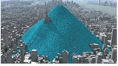 Dagelijkse CO2-uitstoot van New York in bollen van een ton.