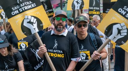 Adam Sandler en Ben Stiller bij de staking van acteurs in Hollywood