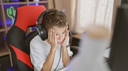 Adorable,Blond,Boy,Streamer,,Overworked,And,Stressed,,Streaming,Gaming,In